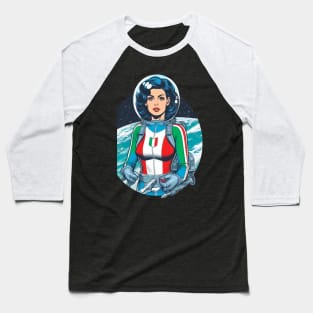 Italian Female Astronaut 1960s Comic Book Superhero Baseball T-Shirt